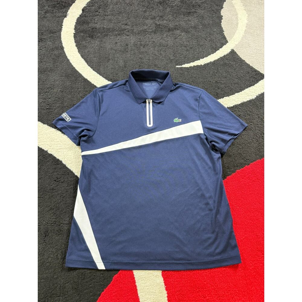 Lacoste Sport Polo Shirt Mens Extra Large Navy Striped Causal Tennis